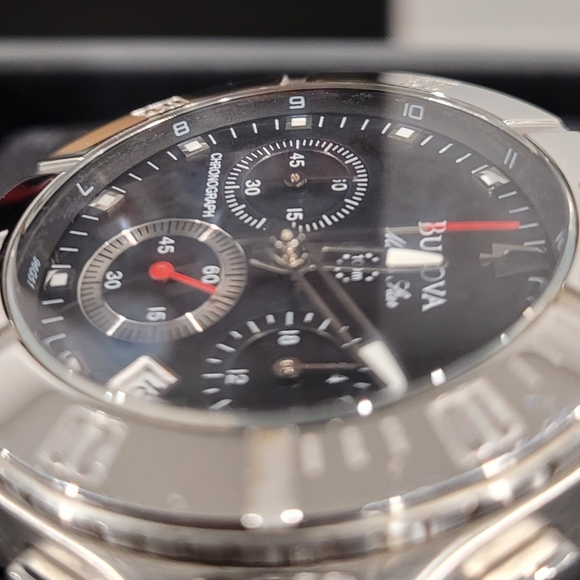 Bulova Marine Star Chronograph Date Black Dial Stainless Steel Men's Watch 96G51 - Picture 10 of 12